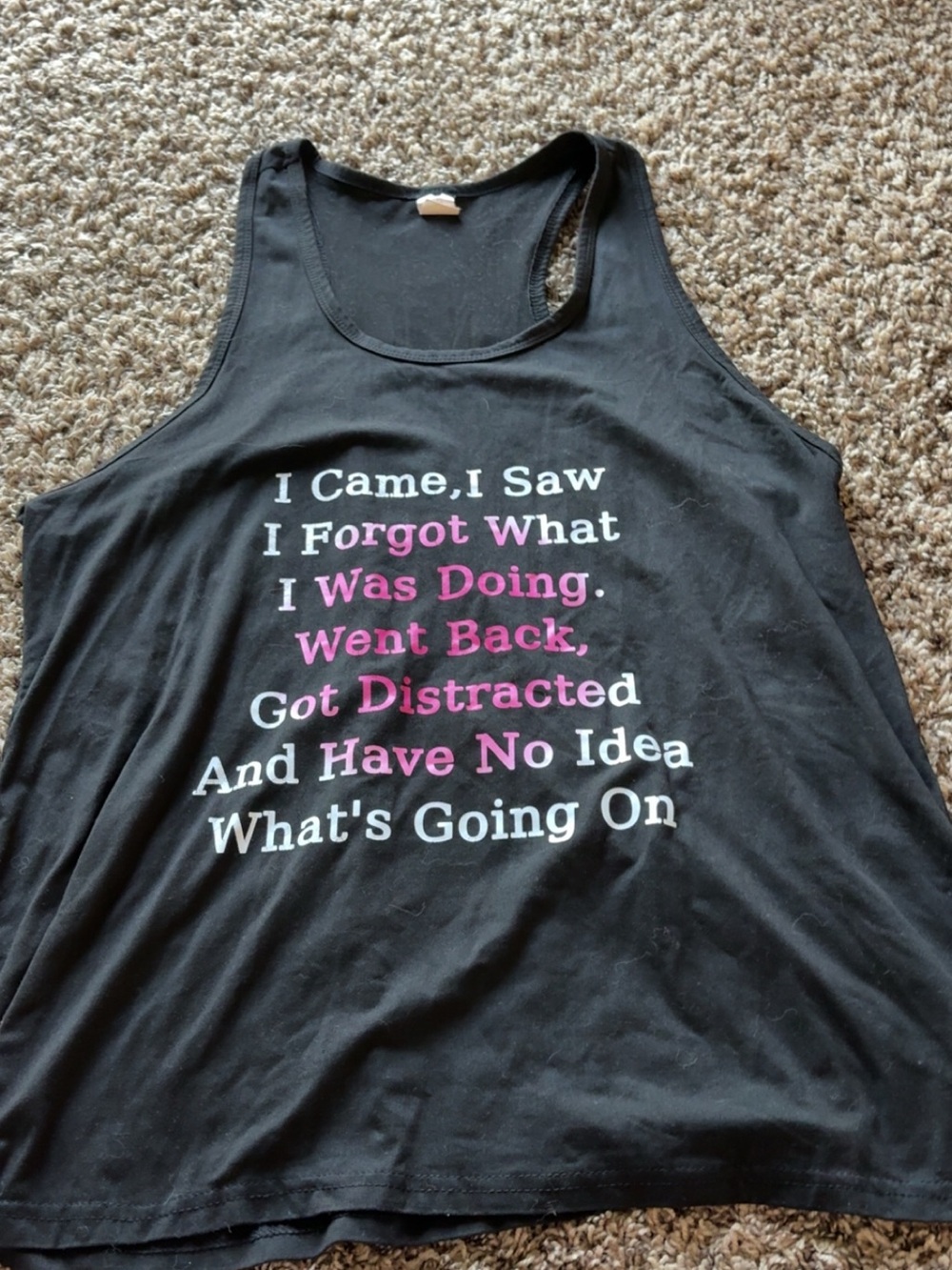 Black Graphic Tank Top with Pink & White Text